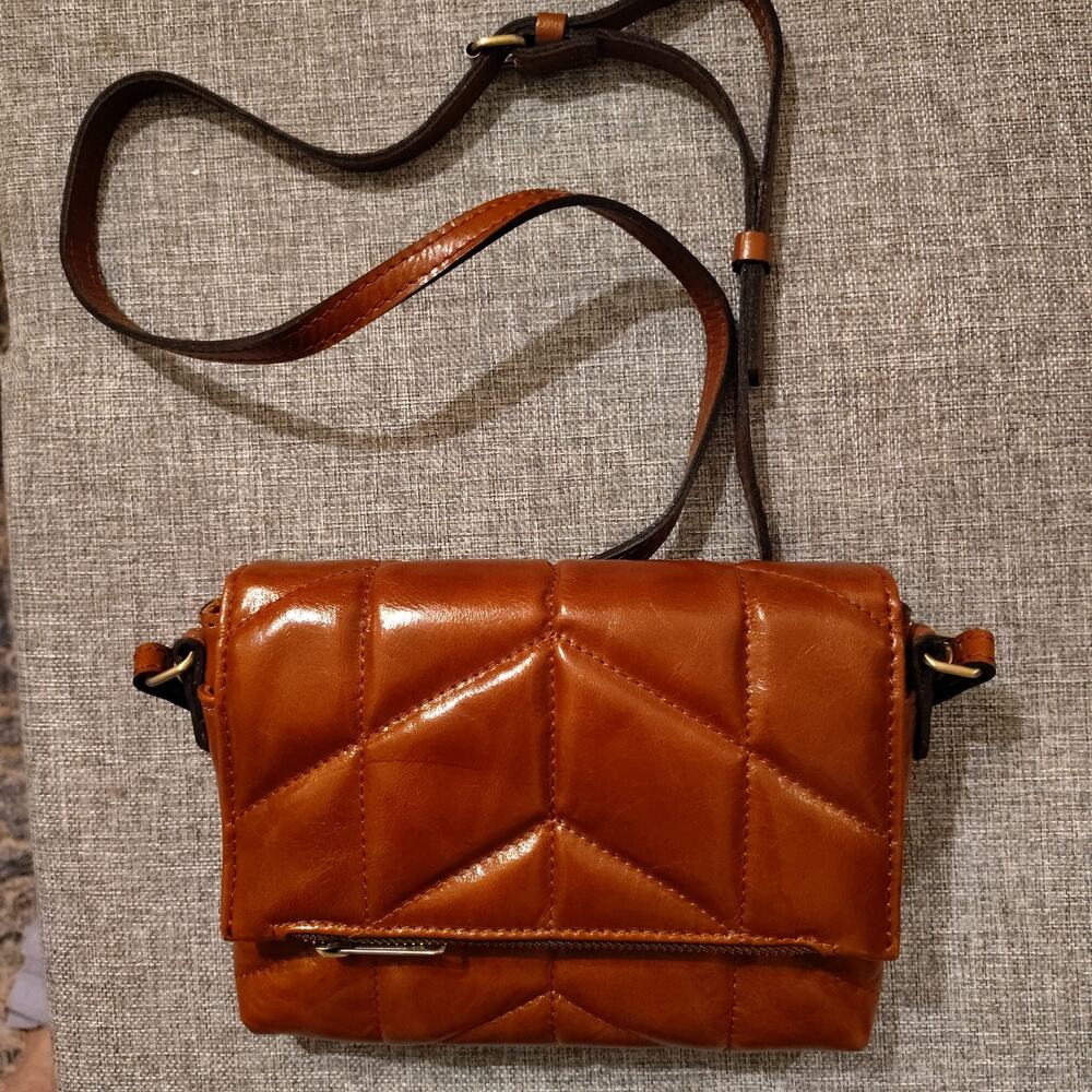 Patricia Nash Quilted Leather Crossbody Bag Rust Brown Small Flap Pocketbook